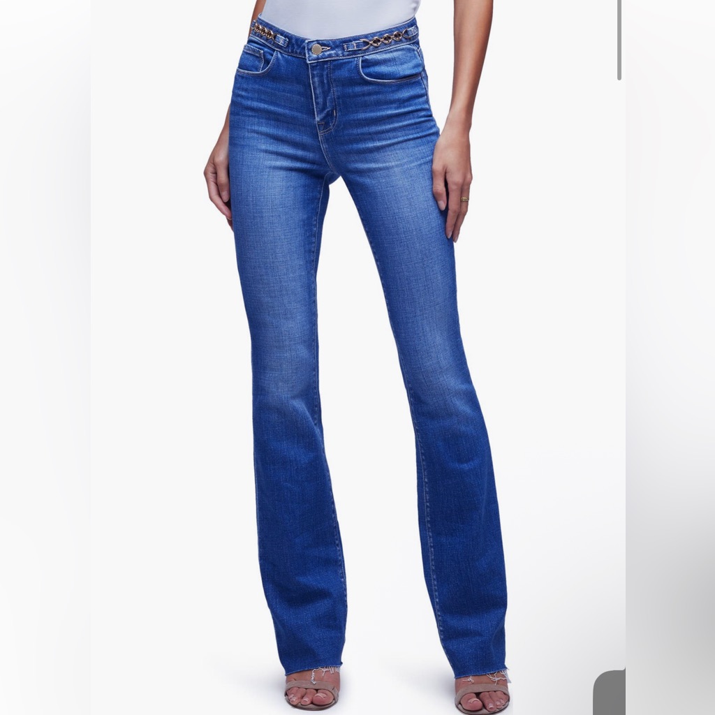 L'agence Ruth Chain Detail Raw Hem Straight Leg Jeans | Century Wash |Sz 29